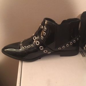 Black Studded Patent Booties - ASOS